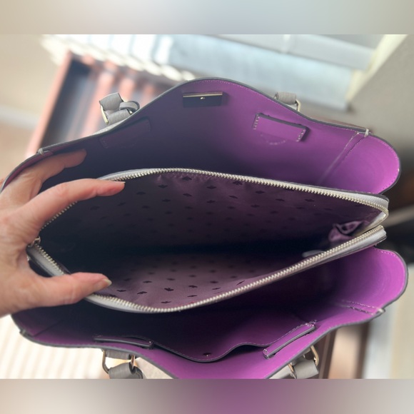 kate spade gray leather satchel with purple interior - Picture 4 of 6